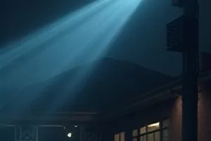 《深海灯塔守夜人》剧照,灯塔顶端俯拍海面
